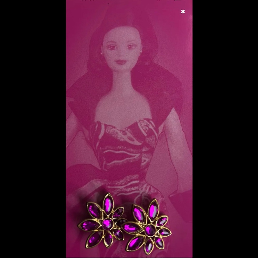 Vintage disco era hot pink stars-like zirconia clipped earrings - Picture 10 of 14